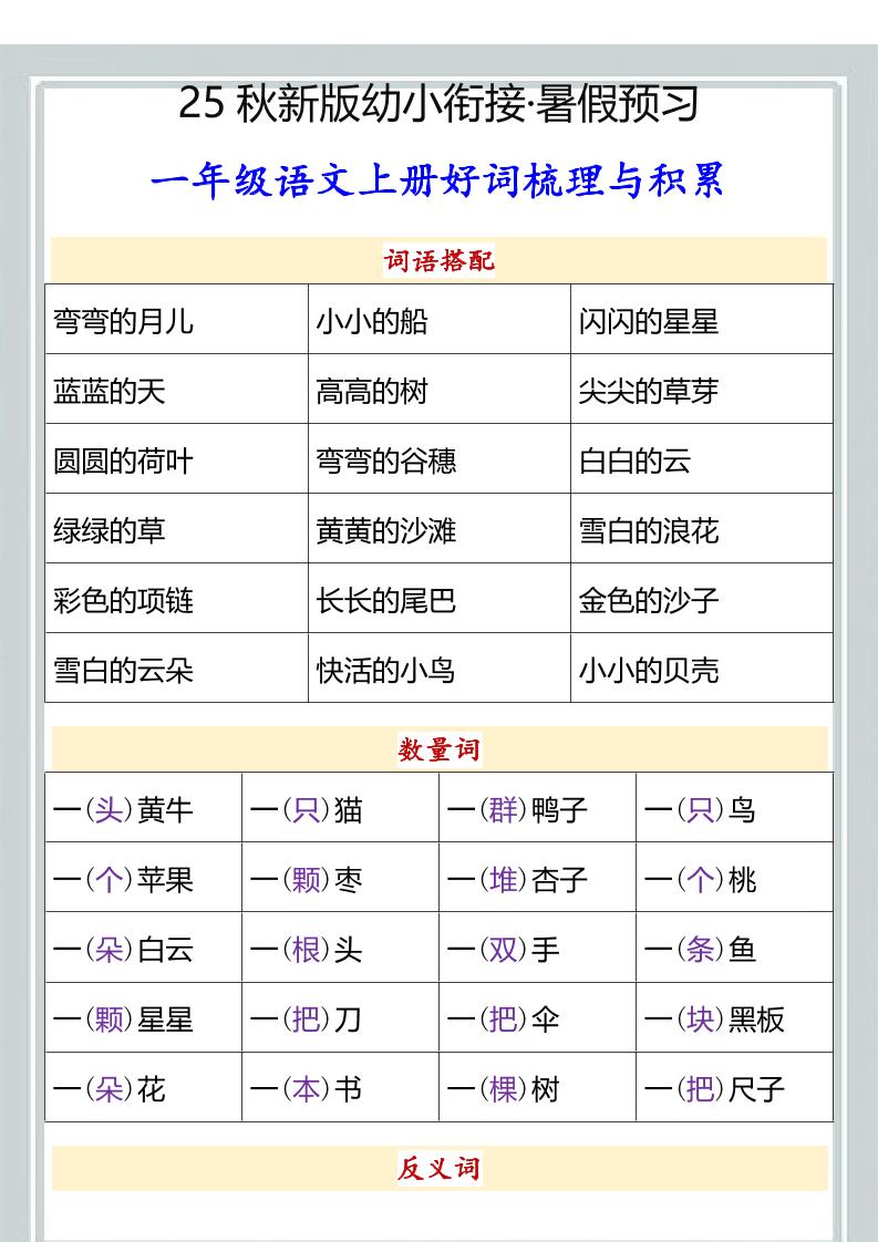 【2025秋新版】幼小衔接一年级语文上册好词梳理与积累-伏羲SAAS