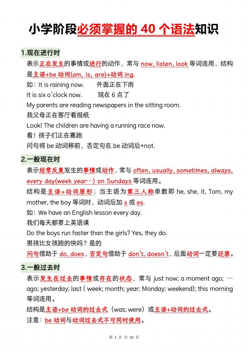 小升初英语【小学阶段必须掌握的40个语法知识】-伏羲SAAS