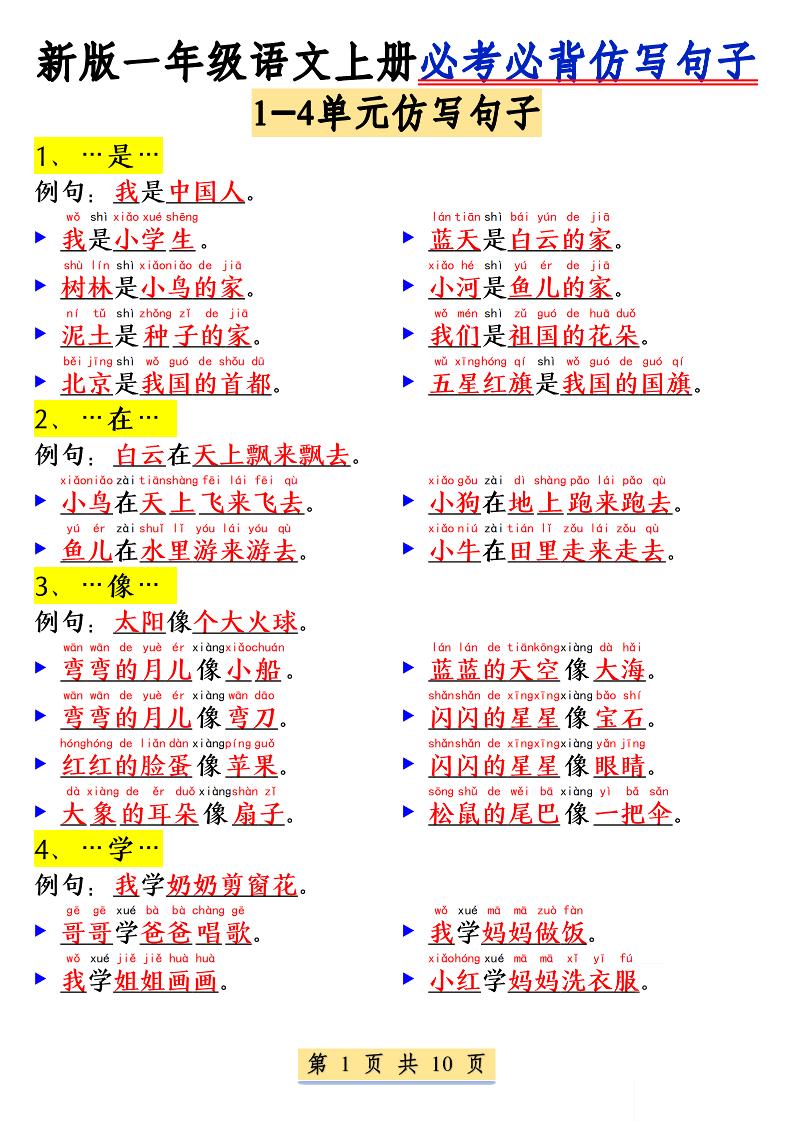 新一上语文必考必背仿写句子(含仿写练习10页)-伏羲SAAS