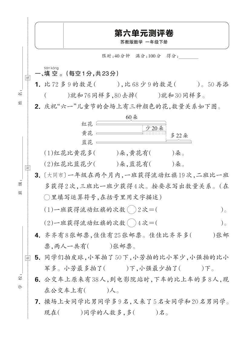 新一下苏教版数学第六单元测试卷（含答案）-伏羲SAAS