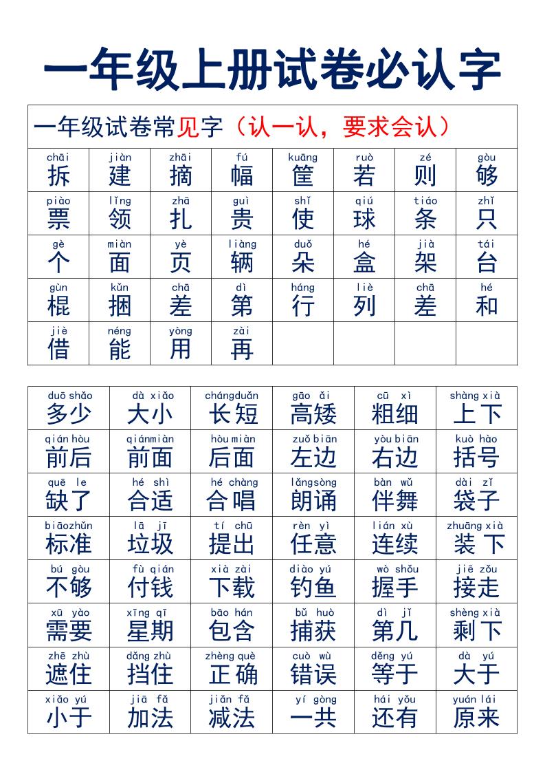 一年级上语文试卷必认字-伏羲SAAS