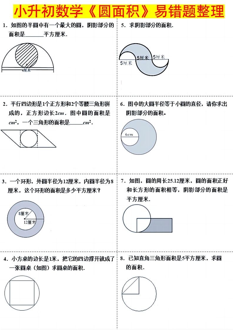 小升初数学（圆面积）易错题整理-伏羲SAAS