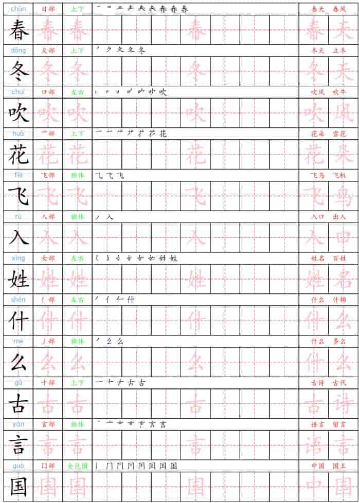 一年级下语文生字练字贴-伏羲SAAS