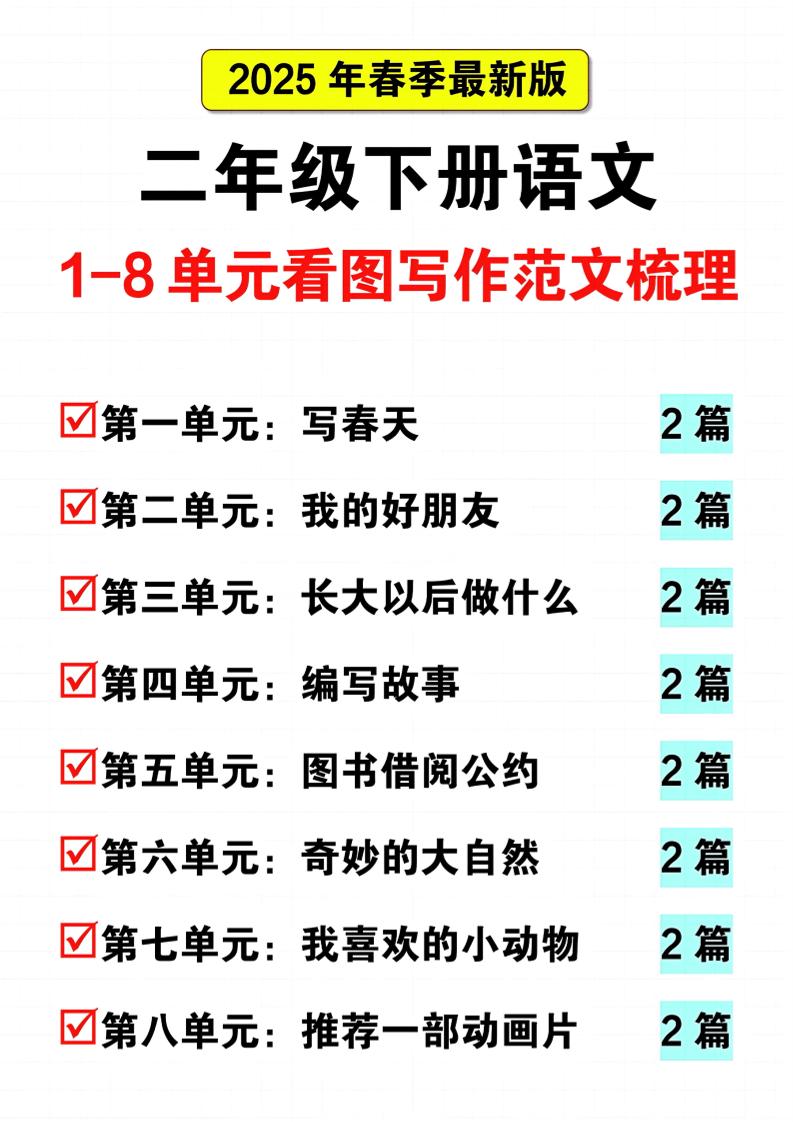 25二下语文1-8单元看图写话范文梳理16页-伏羲SAAS