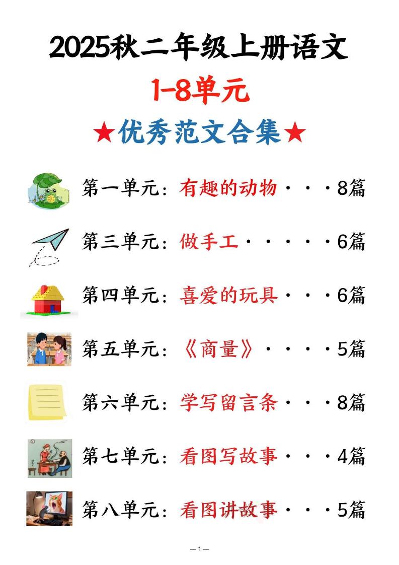 25秋二上语文1-8单元优秀范文合集(22页)-伏羲SAAS