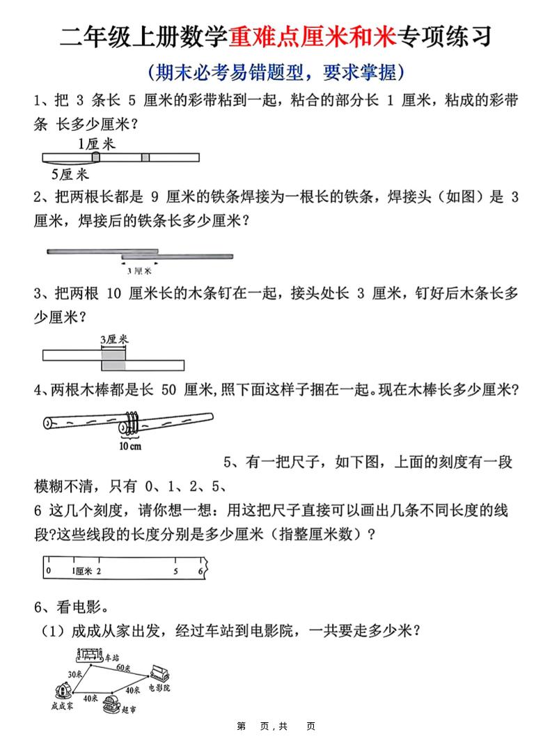 二上数学重难点厘米和米应用题易错专项练习(含答案10页)-伏羲SAAS