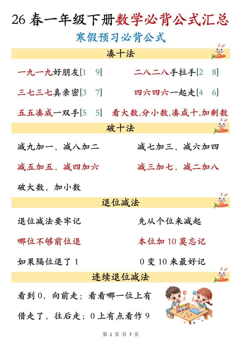 一年级下数学必背公式汇总-伏羲SAAS