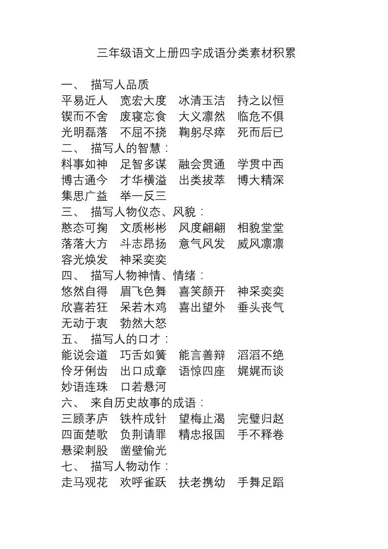 三上语文-语文成语分类素材积累-伏羲SAAS