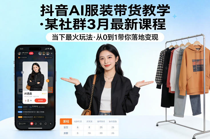 抖音AI服装带货教学，某社群3月最新课程，当下最火玩法，从0到1带你落地变现-伏羲SAAS
