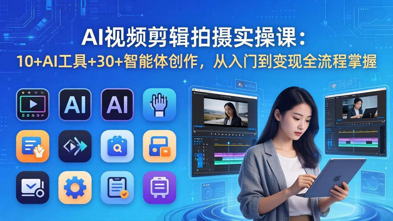 AI 视频剪辑拍摄实操课：10+AI工具+30+智能体创作，从入门到变现全流程掌握-伏羲SAAS