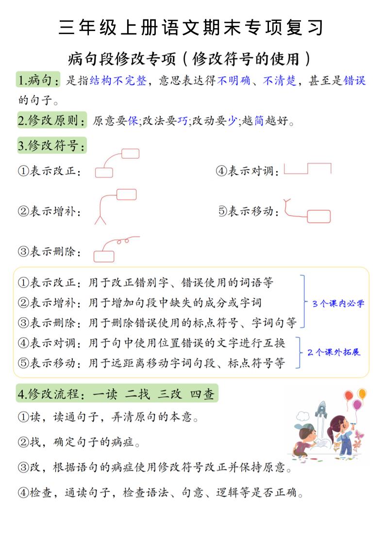 三上语文必考重点病句段修改符号方法及练习-伏羲SAAS