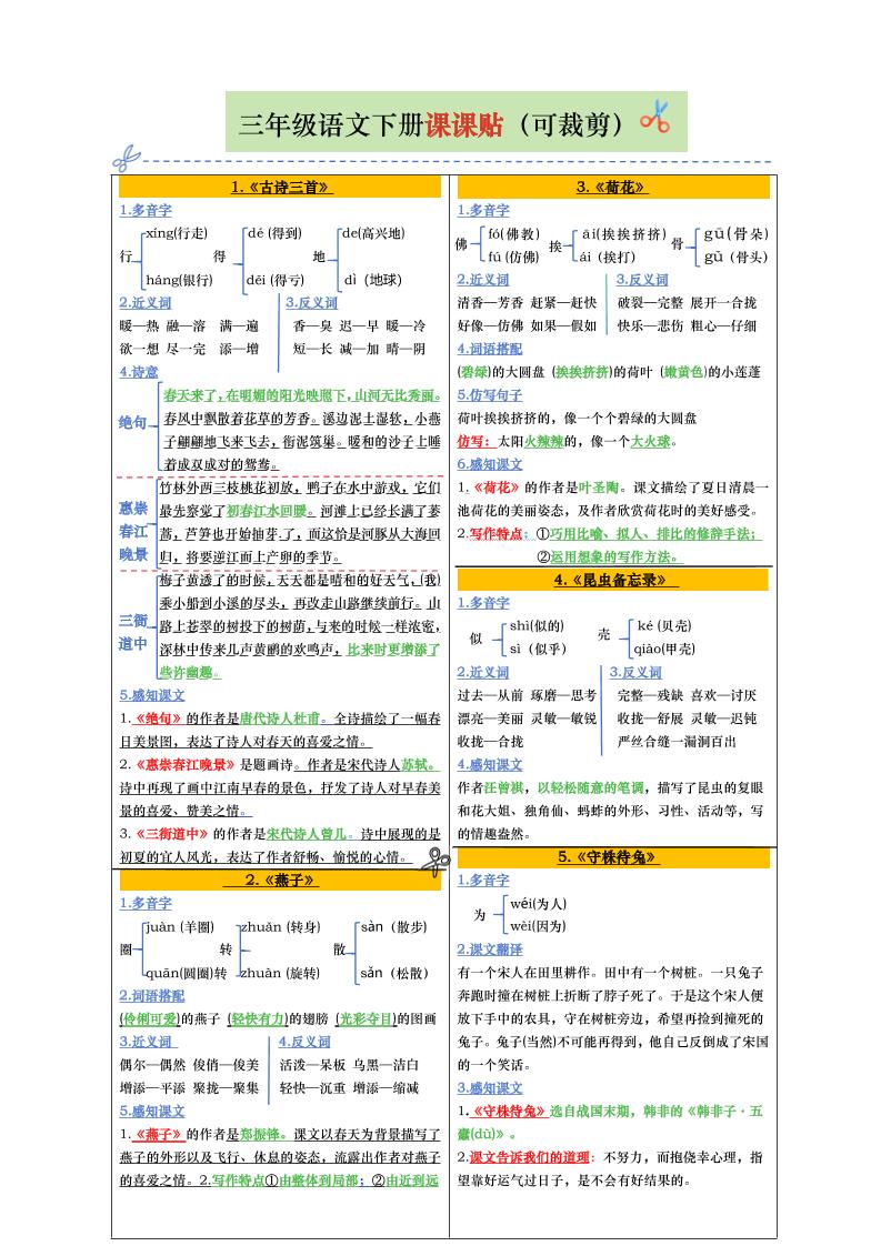 【课课贴彩色版(完整28课)】三下语文-伏羲SAAS