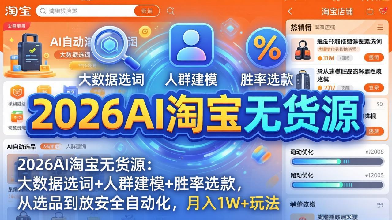 2026AI淘宝无货源：大数据选词+人群建模+胜率选款，从选品到放大全自动化，月入1W+玩法-伏羲SAAS