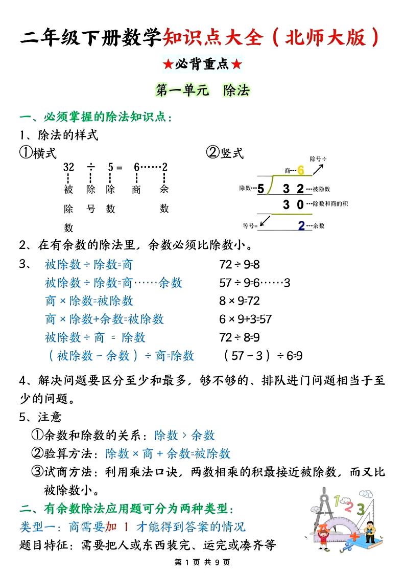 二年级下数学知识点大全《北师版》-伏羲SAAS