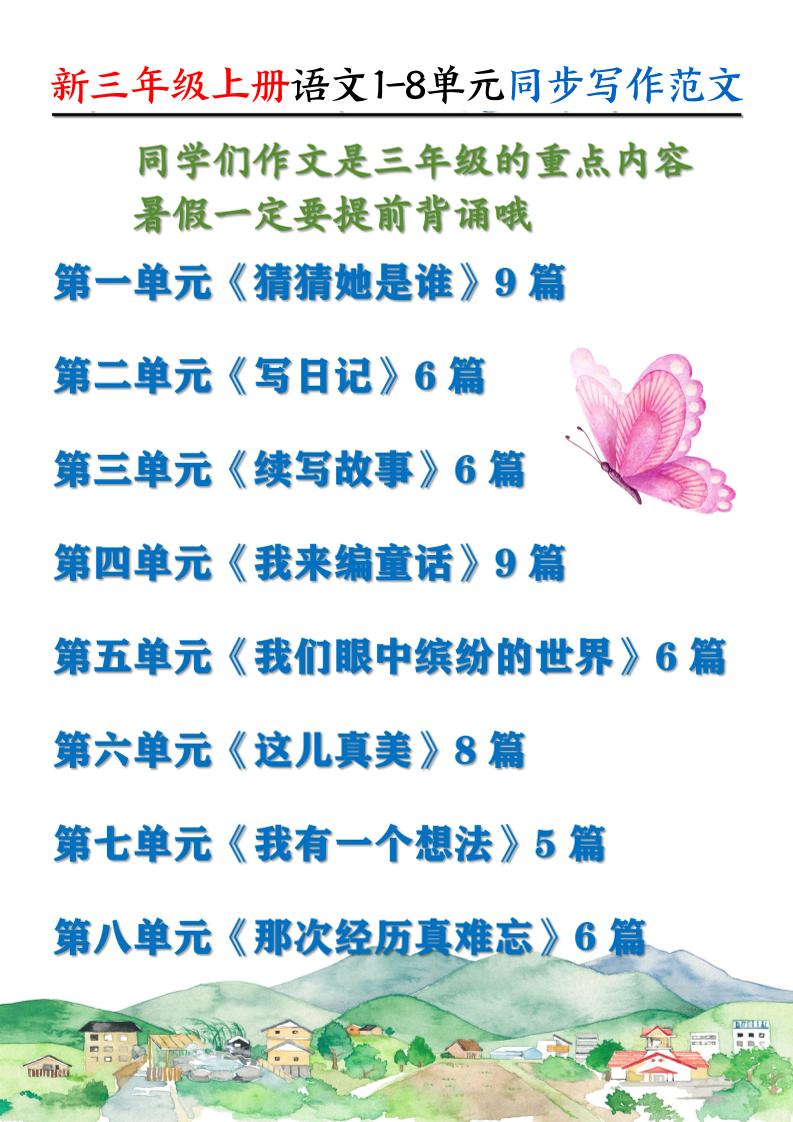 新三上语文1-8单元同步写作范文55篇（56页）-伏羲SAAS