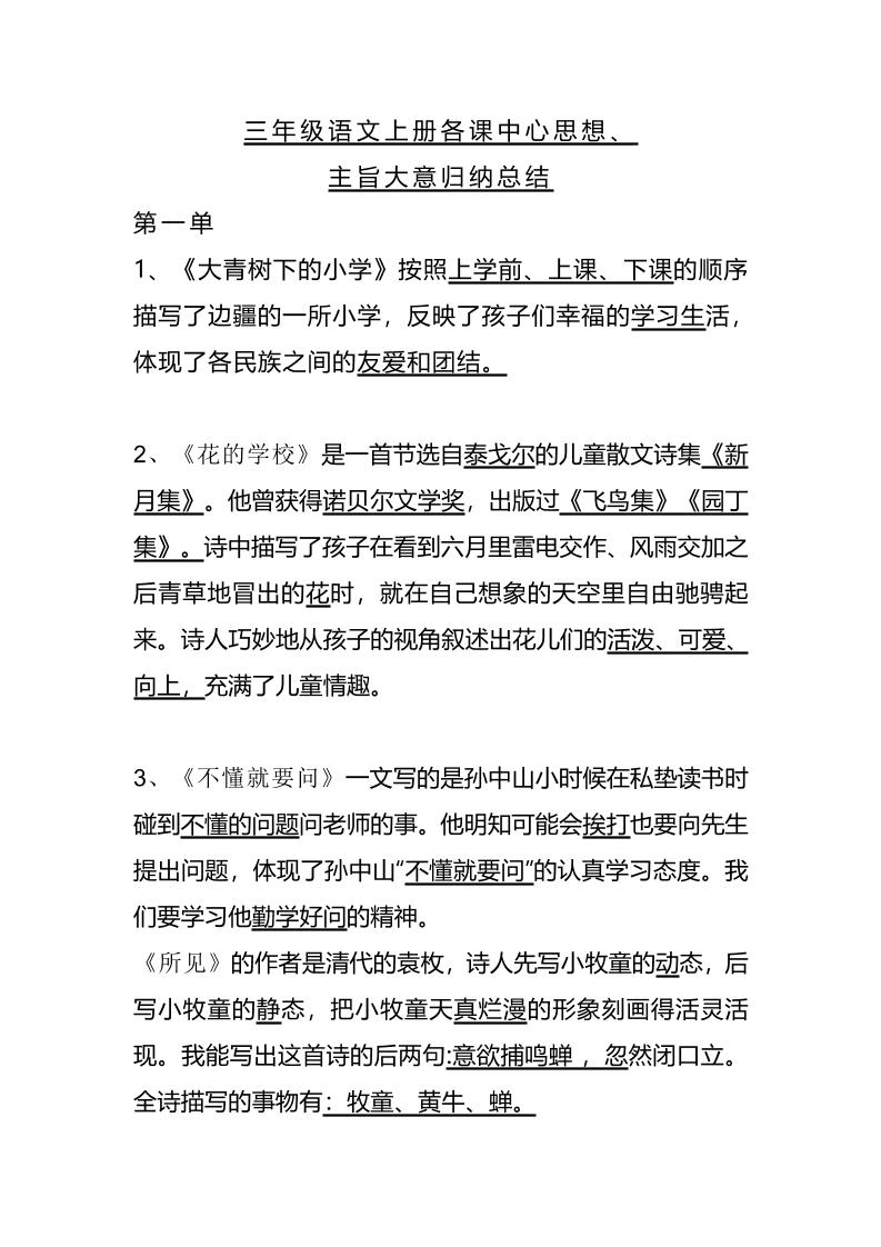 三上语文-期末1-28课各课中心思想-伏羲SAAS