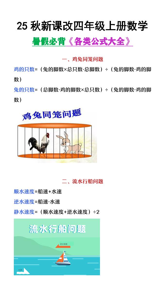 【2025秋新版】四年级上册数学各类公式汇总-伏羲SAAS