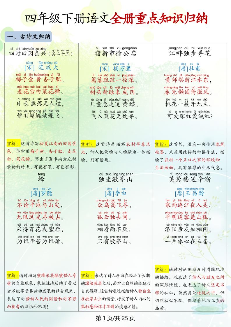 四下语文全册重点知识归纳-伏羲SAAS