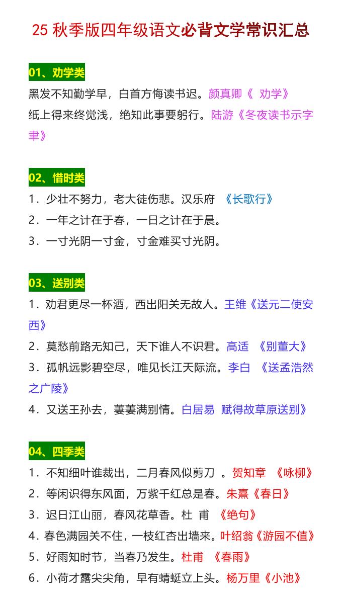 【2025秋新版】四年级语文上册必背文学常识汇总-伏羲SAAS