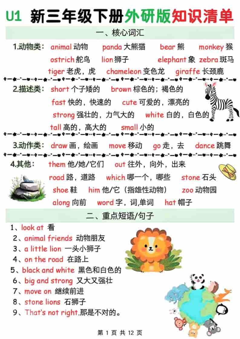 三年级下英语Unit1-6知识清单《外研版（三起）》-伏羲SAAS