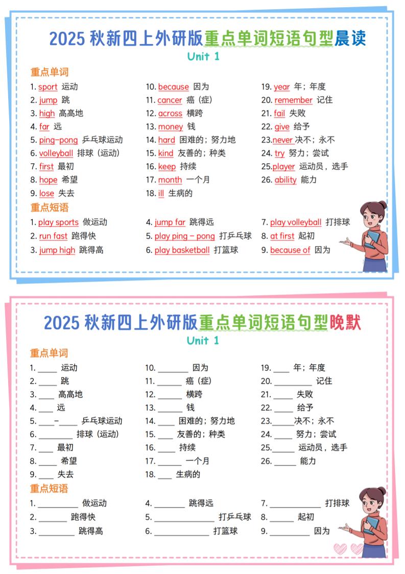 新四上外研英语重点单词短语句型晨读晚默13页-伏羲SAAS
