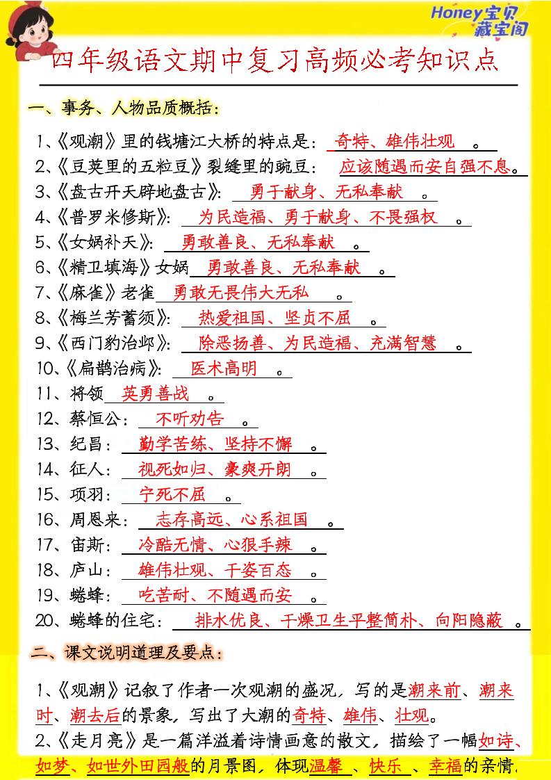 四上语文期中高频考点-伏羲SAAS