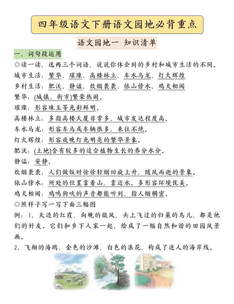 四年级下语文园地必背重点考点总结-伏羲SAAS