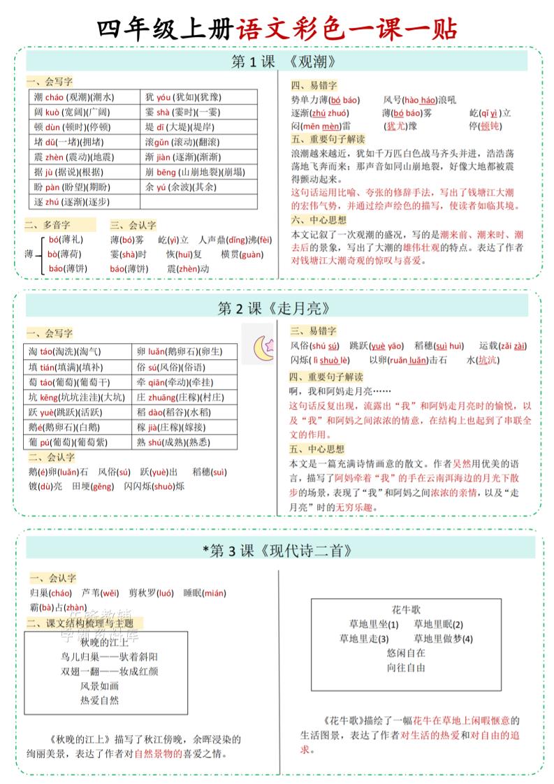 四年级上语文彩色一课一贴-伏羲SAAS