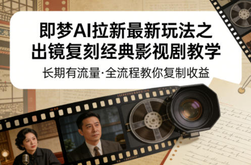 即梦AI拉新最新玩法之出镜复刻经典影视剧教学，长期有流量，全流程教你复制收益-伏羲SAAS