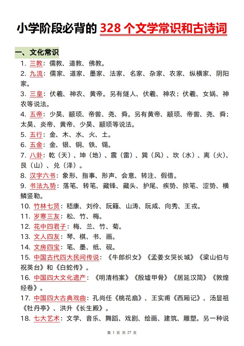 六下语文小学阶段必背的328个文学常识和古诗词-伏羲SAAS