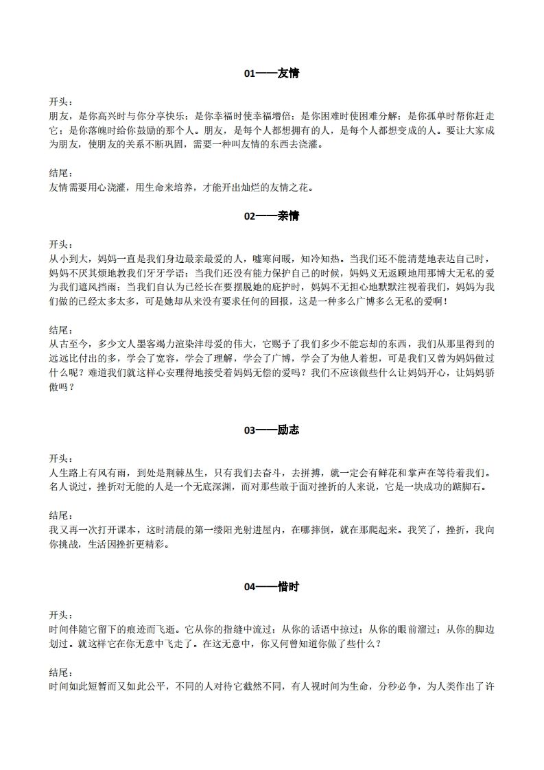 六下语文【作文素材】20类作文开头+结尾的优美段落-伏羲SAAS