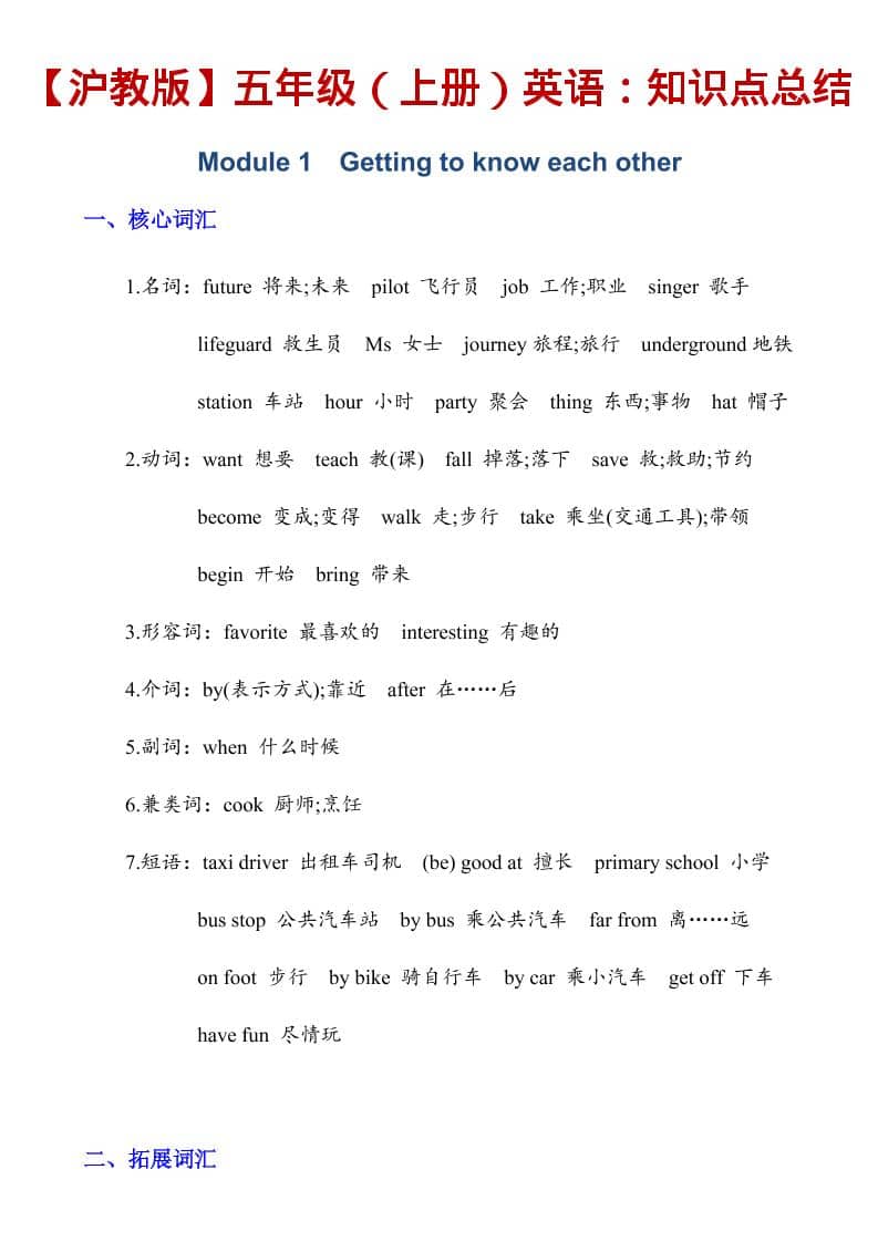 五年级上英语知识点总结《沪教版》-伏羲SAAS