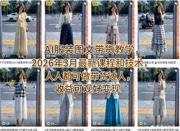 AI服装图文带货教学，2026年3月最新课程和技术，人人都可做带货达人，收益可观好变现-伏羲SAAS