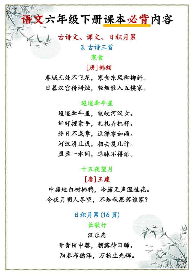 六年级下语文课本必背内容-伏羲SAAS