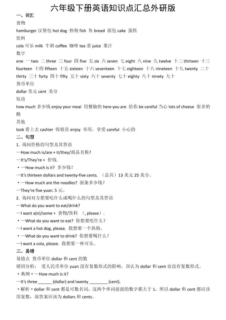 六年级下英语知识点汇总《外研版》-伏羲SAAS