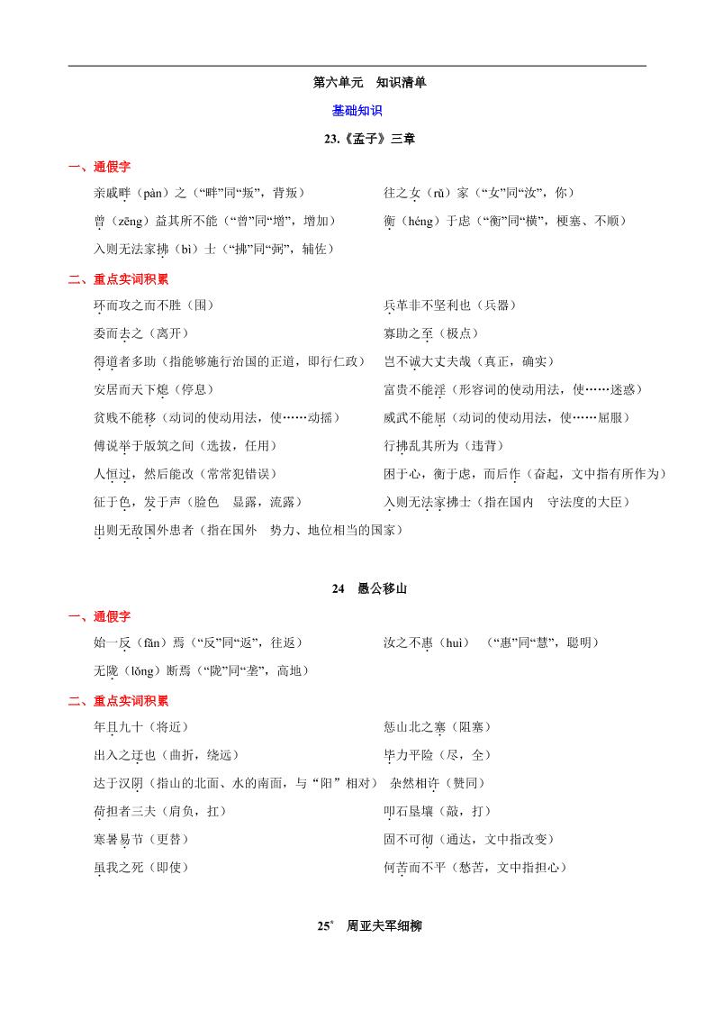 八年级上语文第六单元知识清单-伏羲SAAS