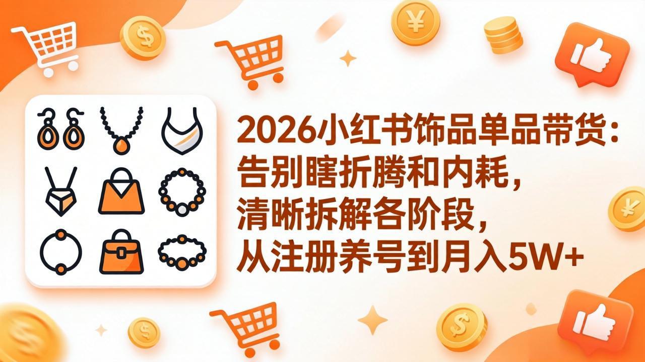 2026小红书饰品单品带货：告别瞎折腾和内耗，清晰拆解各阶段，从注册养号到月入5W+-伏羲SAAS