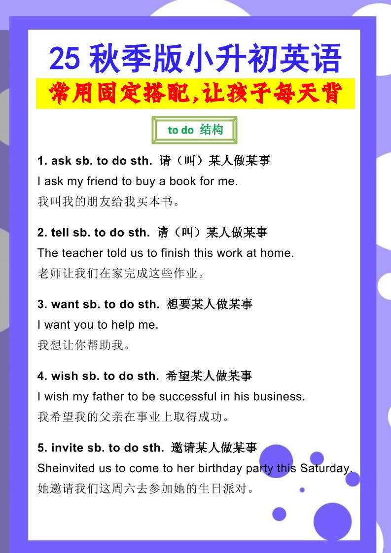 【2025秋新版】小升初英语常用固定搭配-伏羲SAAS