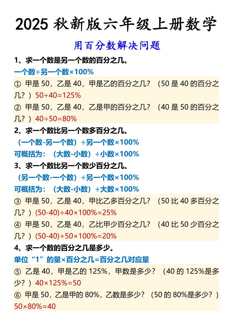 【2025秋新版】六年级上册数学用百分数解决问题-伏羲SAAS