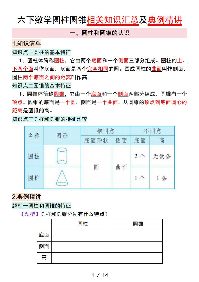 六下数学圆柱圆锥相关知识汇总及典例精讲-伏羲SAAS