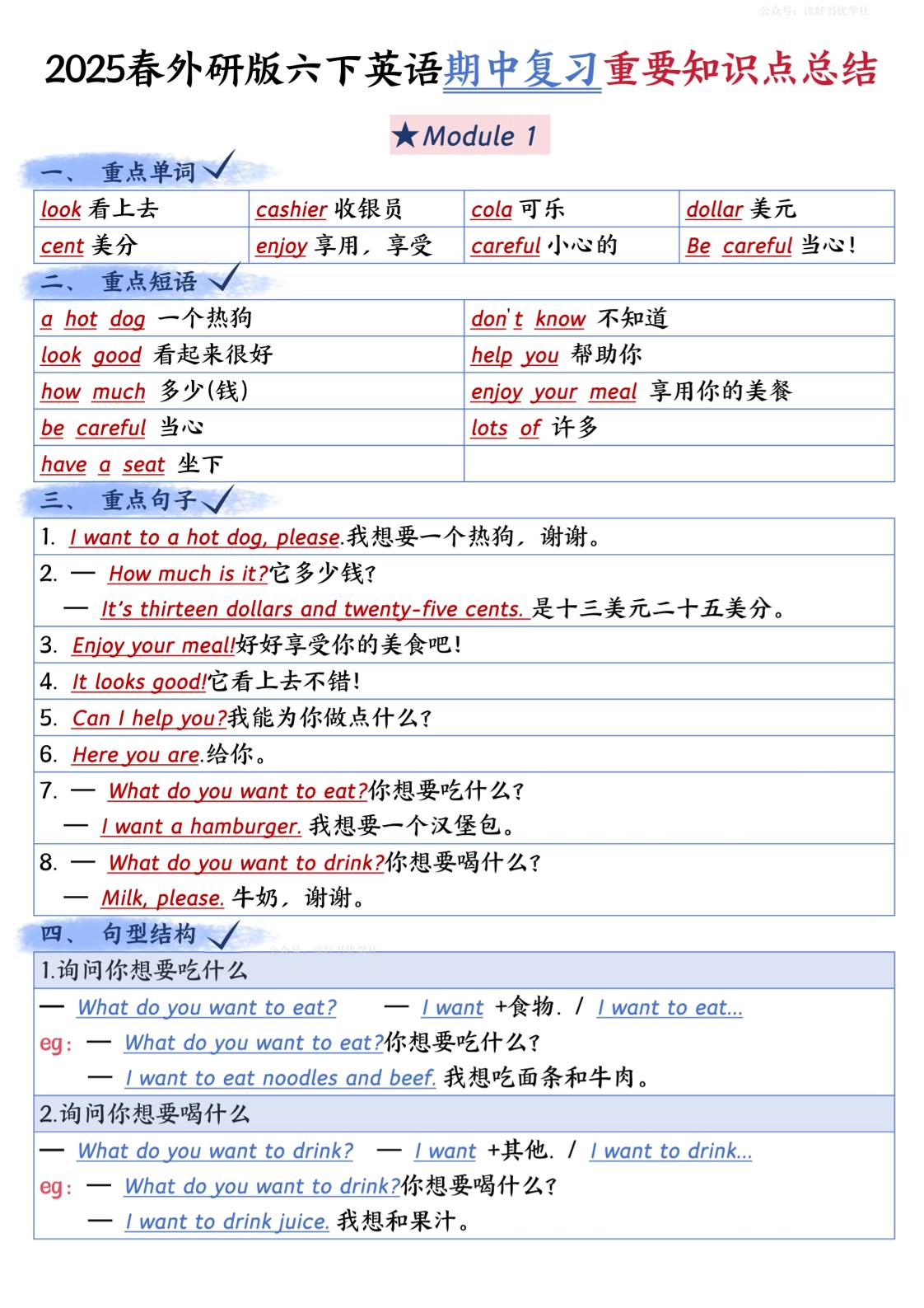 六下英语外研期中知识梳理-伏羲SAAS
