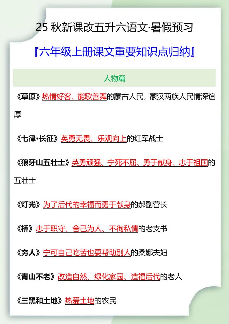 【2025秋新版】六年级语文上册课文重要知识点归纳-伏羲SAAS