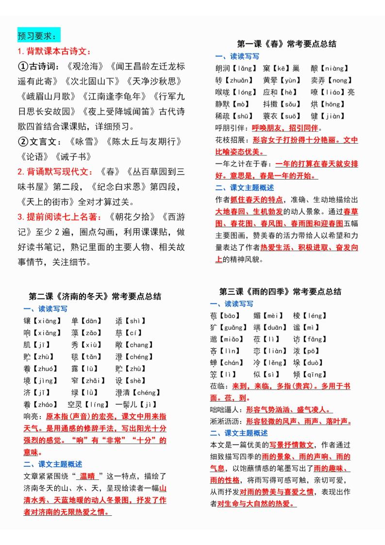 七年级上语文课课贴-伏羲SAAS