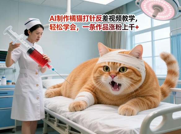 AI制作橘猫打针反差视频教学，轻松学会，一条作品涨粉上千+-伏羲SAAS