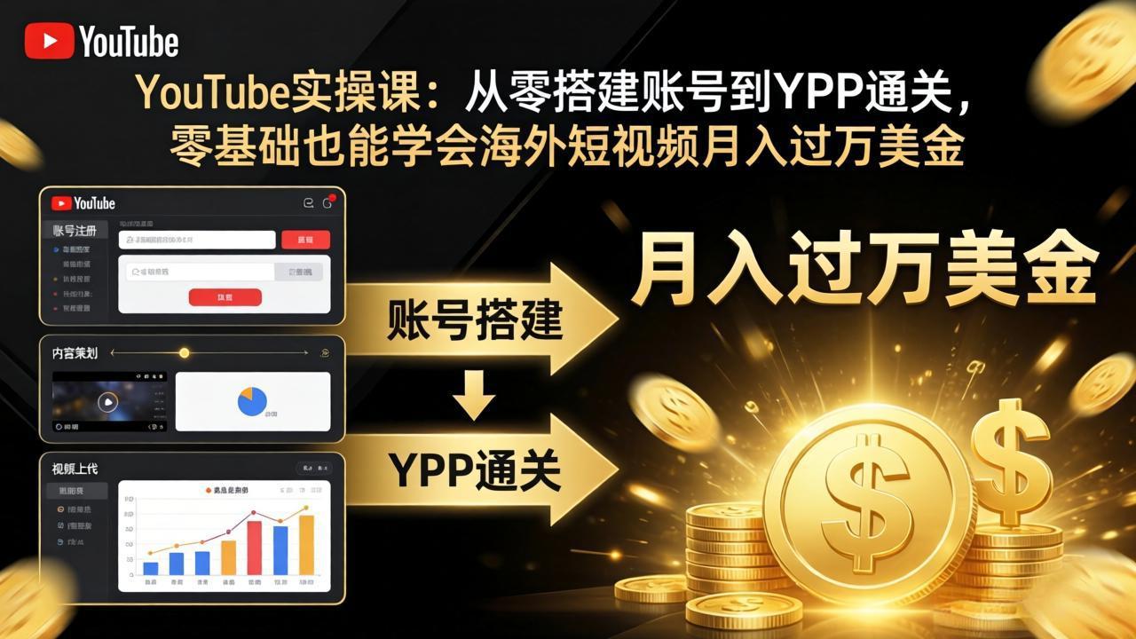 YouTube实操课:从零搭建账号到YPP通关,零基础也能学会海外短视频月入过万美金-伏羲SAAS