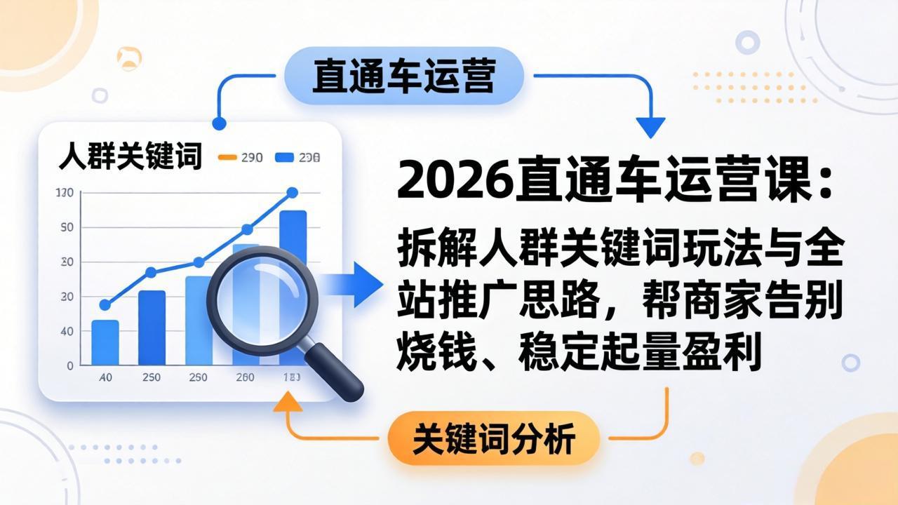 2026直通车运营课:拆解人群关键词玩法与全站推广思路,帮商家告别烧钱、稳定起量盈利-伏羲SAAS