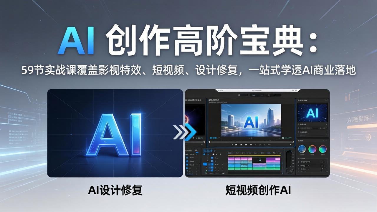 AI 创作高阶宝典：59节实战课覆盖影视特效、短视频、设计修复，一站式学透AI商业落地-伏羲SAAS
