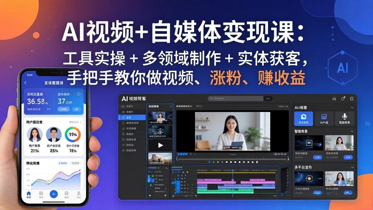 AI视频+自媒体变现课：工具实操 + 多领域制作 + 实体获客，手把手教你做视频、涨粉、赚收益-伏羲SAAS