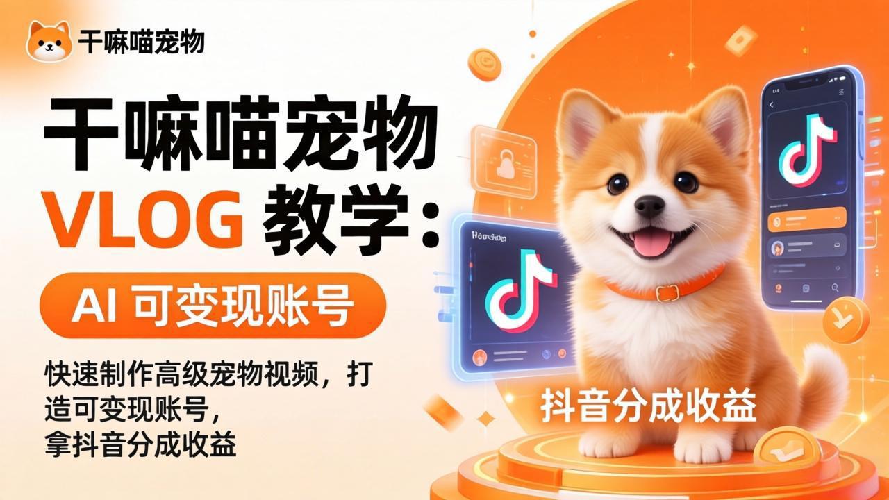 干嘛喵宠物 VLOG 教学：AI 快速制作高级宠物视频，打造可变现账号，拿抖音分成收益-伏羲SAAS