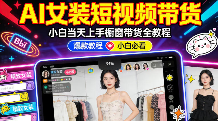 AI女装短视频橱窗带货：小白零门槛当天上手，高佣金爆款轻松賺！-伏羲SAAS